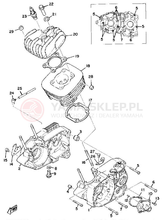 Schemat "Obudowa silnika - cylinder" do Yamaha DT100D