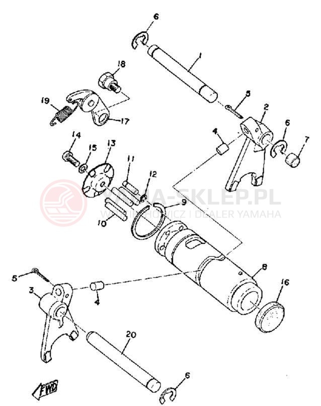 Schemat "Dźwignia zmiany biegów, wałek" do Yamaha JT1/JT1L
