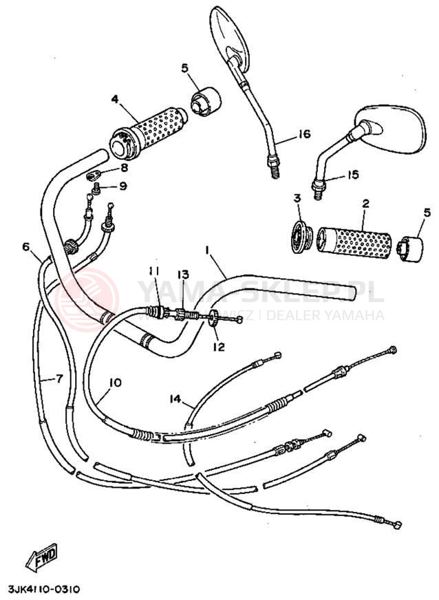 Schemat "Kierownica i osprzęt" do Yamaha VIRAGO 750 XV750DC/XV750D