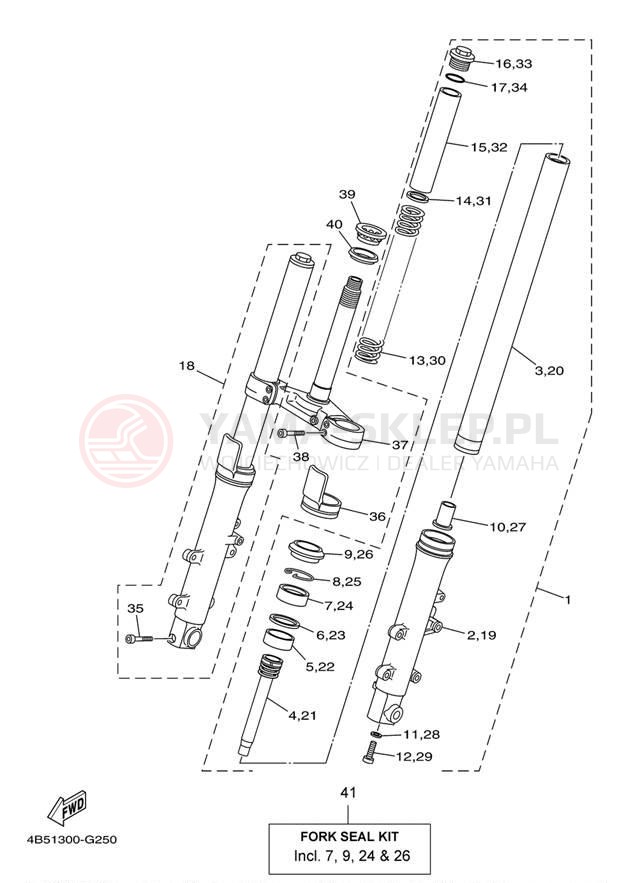 Schemat "Amortyzatory przód" do Yamaha TMAX XP500YL