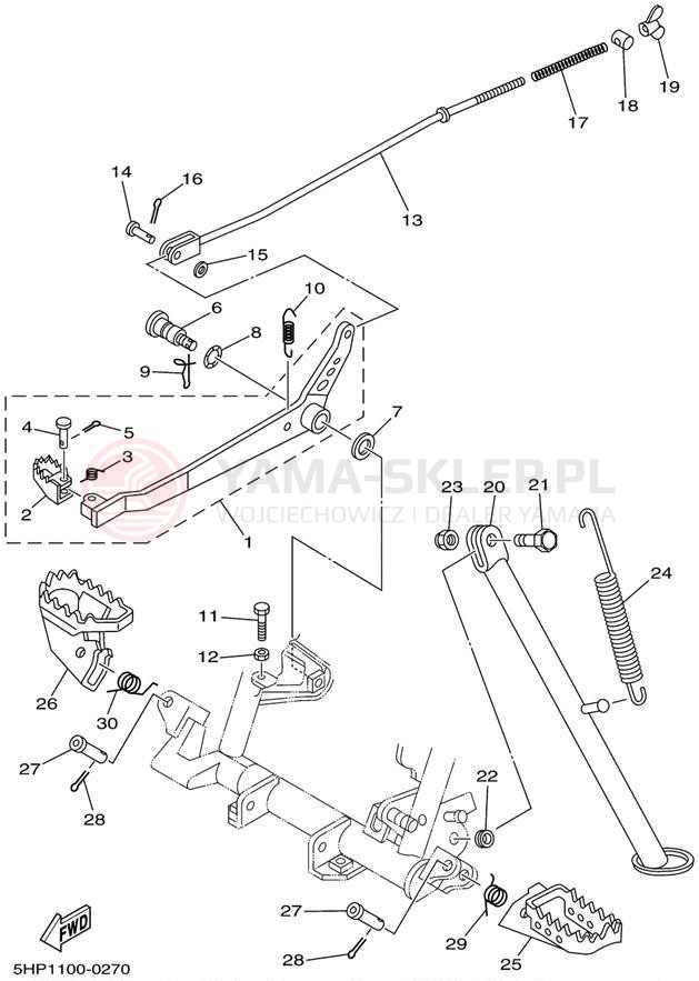 Schemat "Stopka postojowa i podnóżki" do Yamaha TTR125_L TTR125LP/TTR125P