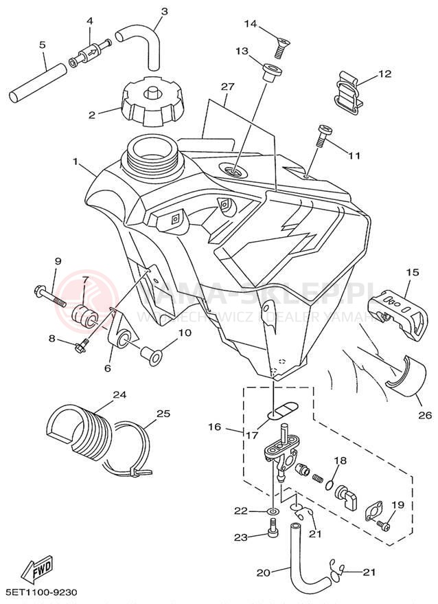 Schemat "zbiornik paliwa" do Yamaha YZ125 YZ125L1