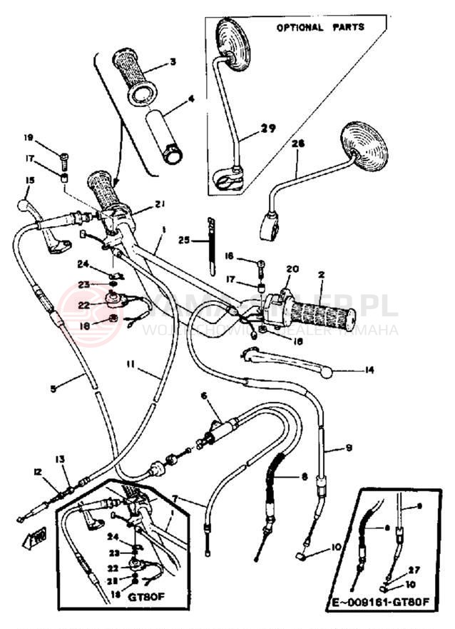 Schemat "Kierownica i osprzęt" do Yamaha GT80G