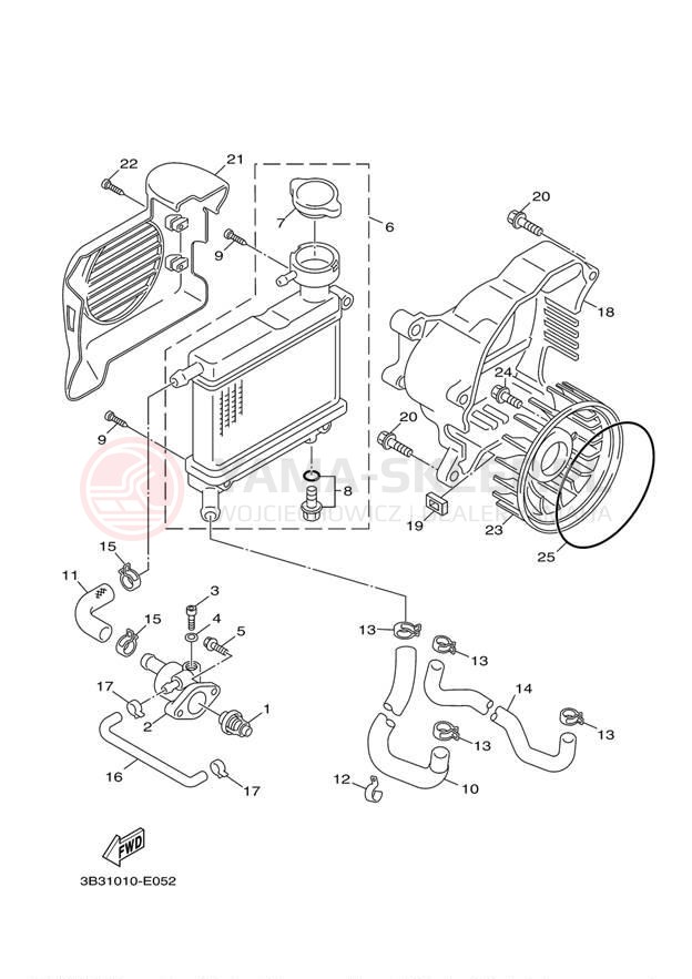 Schemat "Układ chlodzenia" do Yamaha ZUMA 50 YW50FDR/YW50FDB