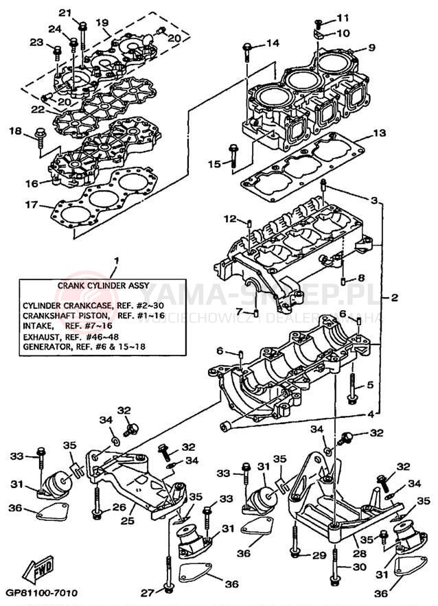 Schemat "cylinder, obudowa silnika" do Yamaha AR210 LST1200DC