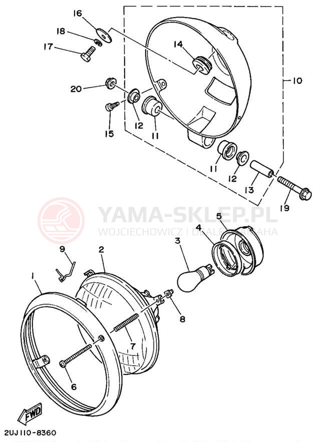 Schemat "Lampa przód" do Yamaha VIRAGO 250 XV250G/XV250GC