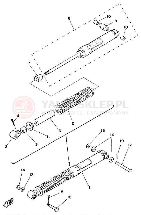Schemat "zawieszenie tył" do Yamaha DT175G
