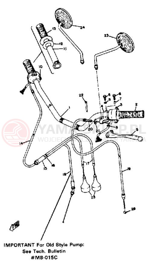 Schemat "Kierownica i osprzęt" do Yamaha RD350A
