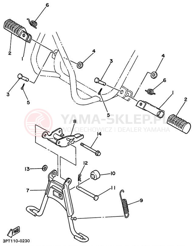 Schemat "Stopka postojowa i podnóżki" do Yamaha YZINGER PW50L1