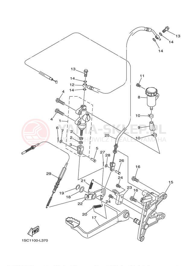 Schemat "Pompa hamulcowa tył" do Yamaha GRIZZLY 300 YFM30GBL/YFM30GBGR