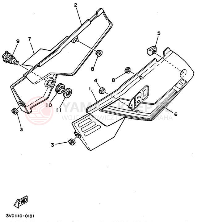 Schemat "Pokrywa boczna" do Yamaha RT180A
