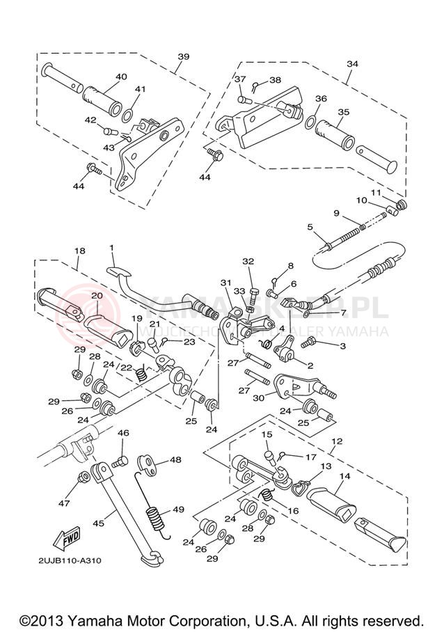 Schemat "Stopka postojowa i podnóżki" do Yamaha VIRAGO 250 XV250VC/XV250V