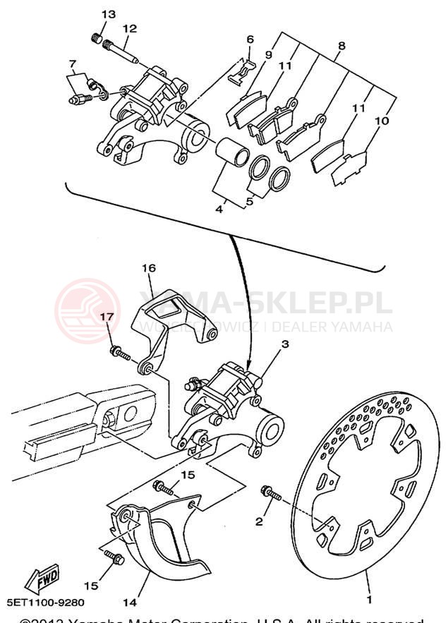 Schemat "Zacisk hamulcowy tylny" do Yamaha YZ400FL