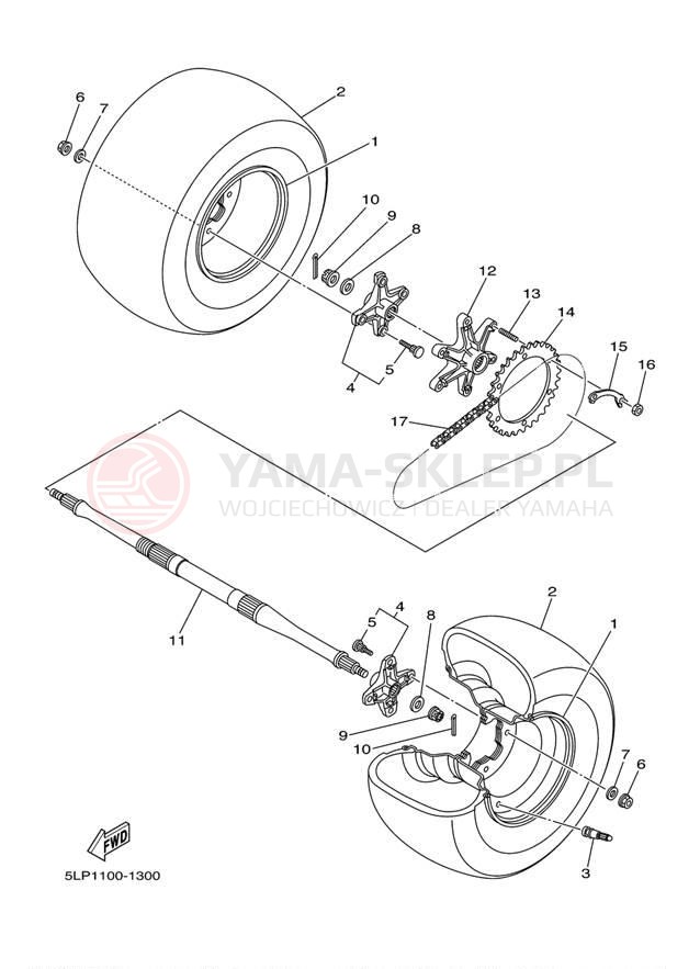 Schemat "Koło tył" do Yamaha 660R RAPTOR YFM660RT