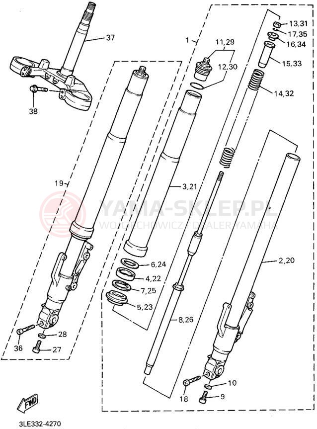 Schemat "Amortyzatory przód" do Yamaha FZR1000G/FZR1000GC