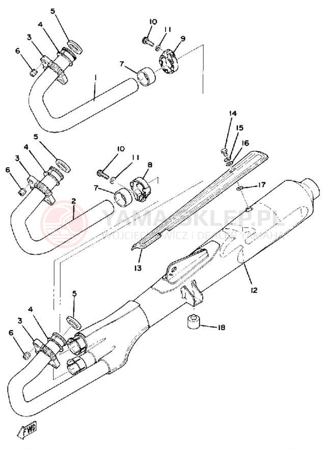 Schemat "Wydech końcowy" do Yamaha XS750-2D/XS750D