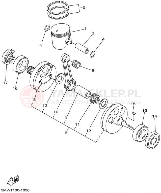 Schemat "Wał korbowy, tłok" do Yamaha YZ250 YZ250P