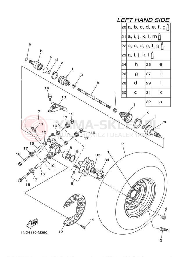 Schemat "Koło tył" do Yamaha YFM700DEL/YFM700DEG
