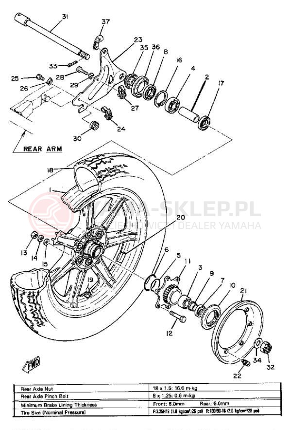 Schemat "Koło tył" do Yamaha XS850SH
