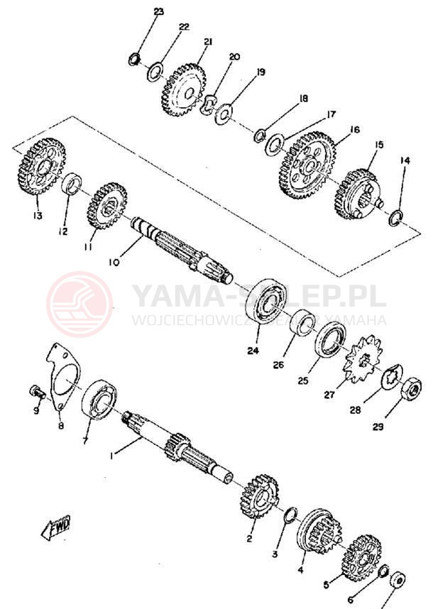 Schemat "Skrzynia biegów " do Yamaha JT1/JT1L