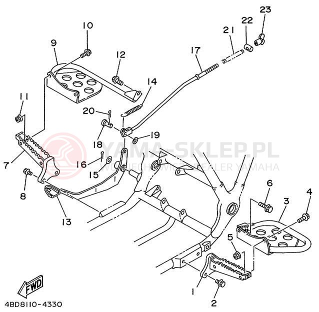 Schemat "Stopka postojowa i podnóżki" do Yamaha TIMBERWOLF 4WD YFB250FWK