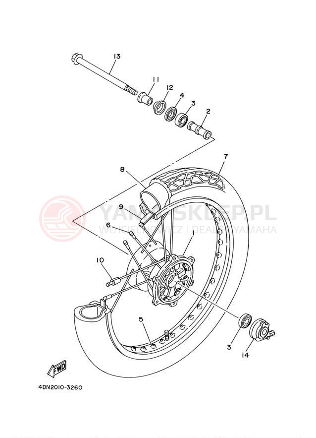 Schemat "Koło przód" do Yamaha VIRAGO 250 XV250R/XV250RC