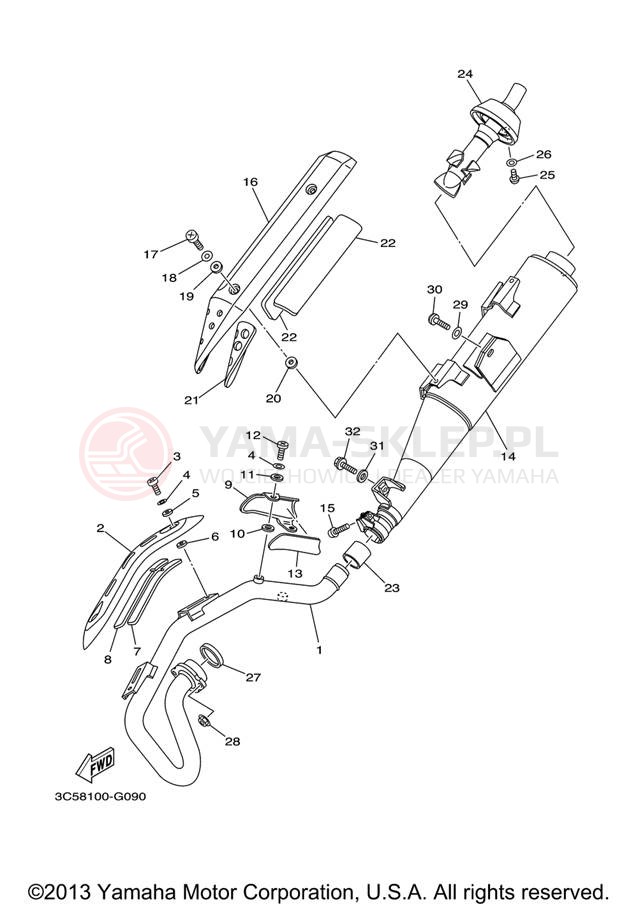 Schemat "Wydech końcowy" do Yamaha XT250 XT250X/XT250XC