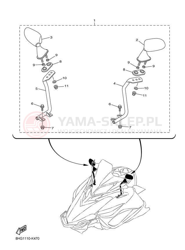 Schemat "Lusterko wsteczne" do Yamaha APEX XTX RX10PXTDB/RX10PXTDW