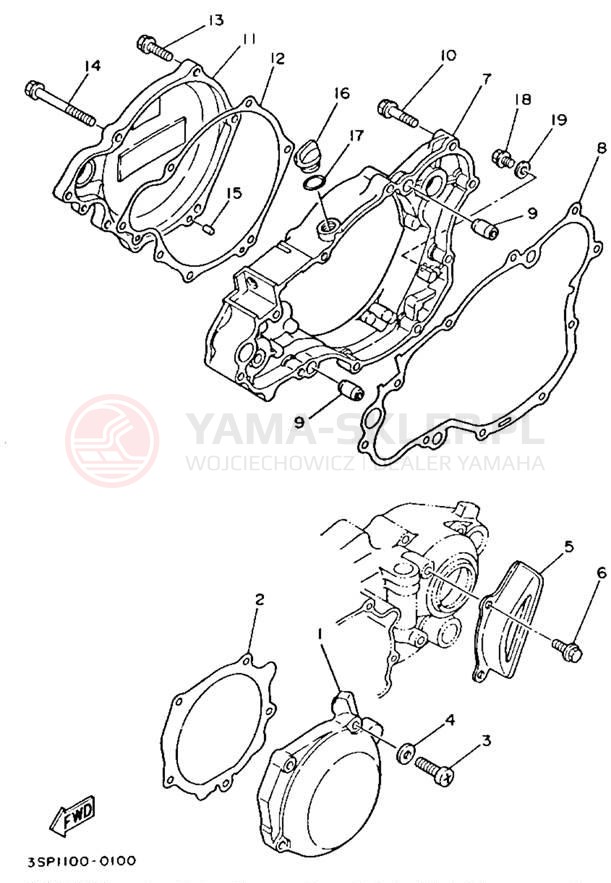 Schemat "Pokrywa silnika" do Yamaha YZ250E1