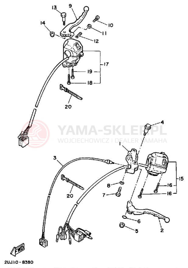 Schemat "Kierownica i osprzęt" do Yamaha ROUTE 66 XV250WC/XV250W