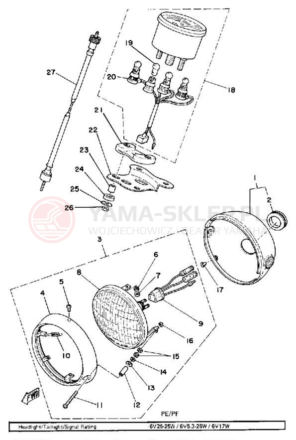 Schemat "Lampa przód i licznik" do Yamaha LB50PE