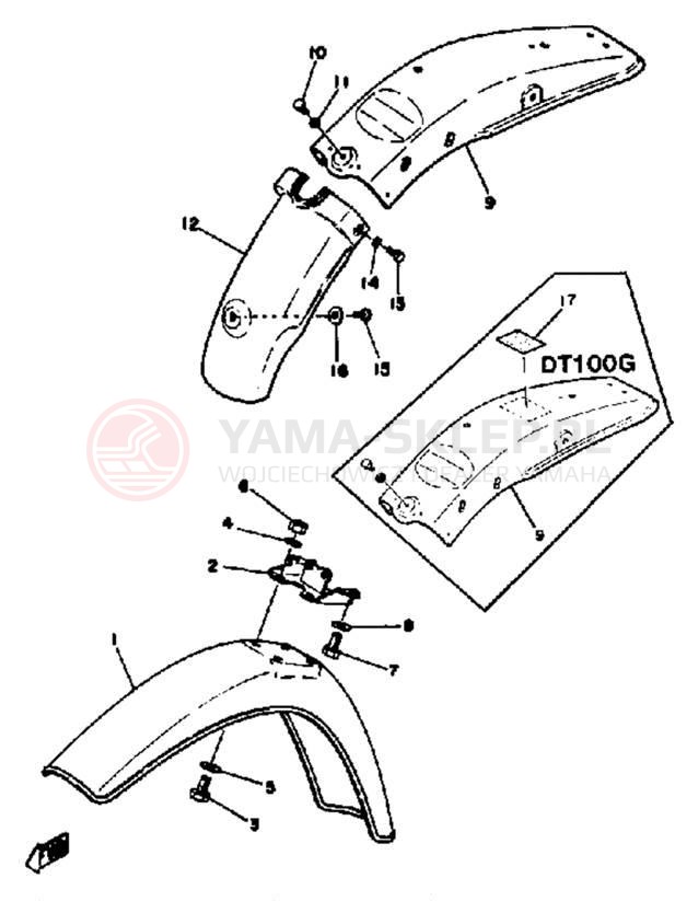 Schemat "Błotniki przód i tył" do Yamaha DT100G