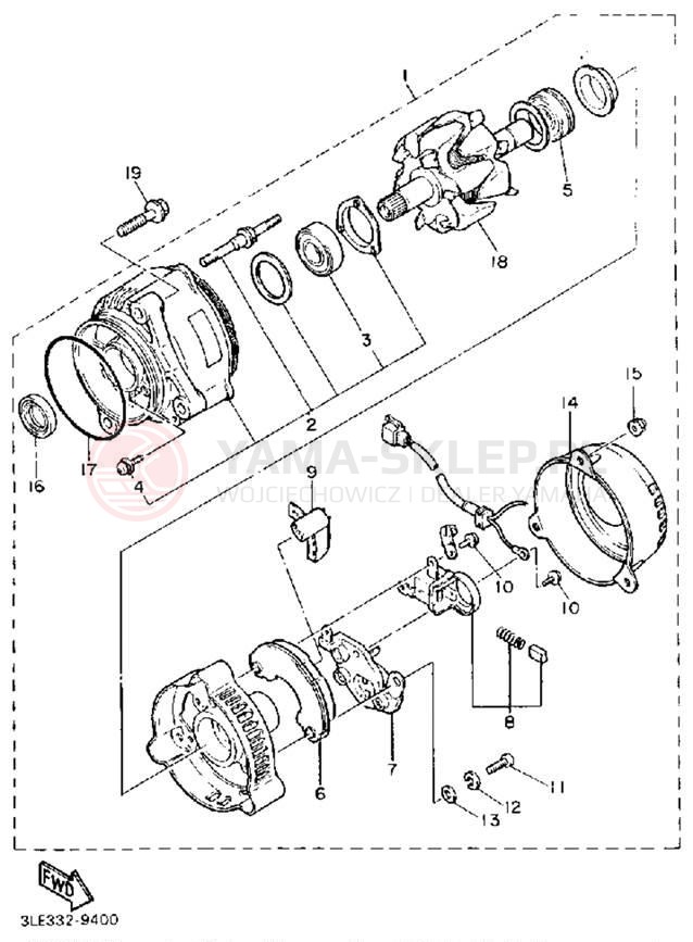 Schemat "prądnica" do Yamaha FZR1000BC/FZR1000B