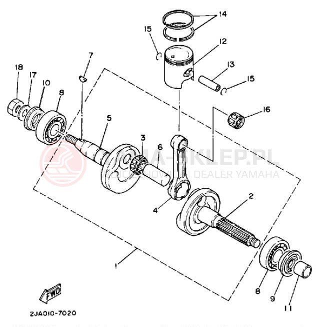 Schemat "Wał korbowy, tłok" do Yamaha JOG CG50W