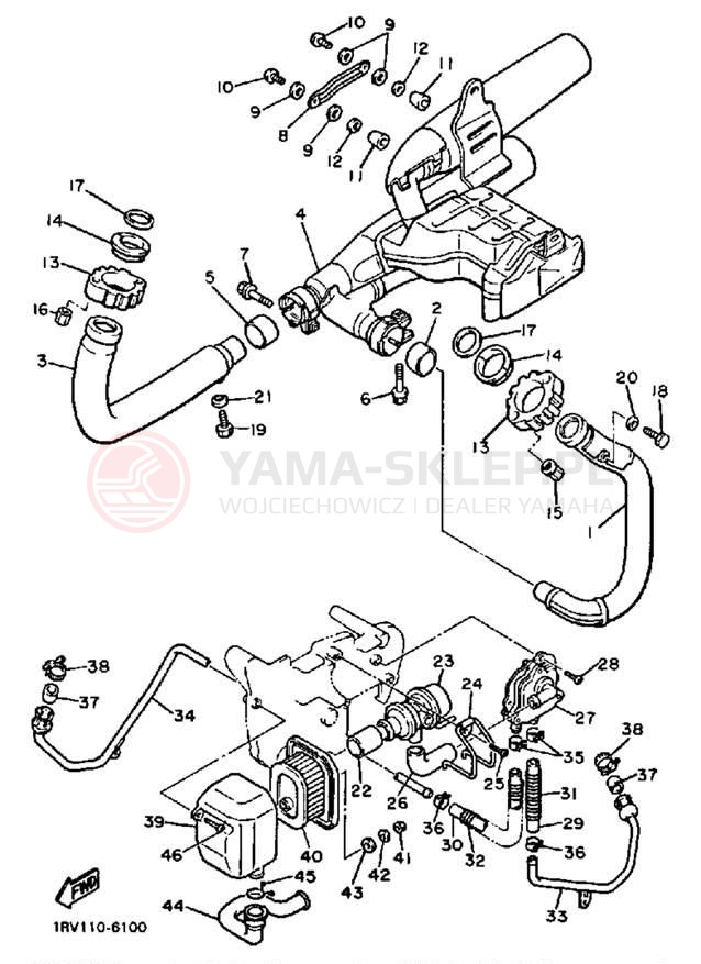 Schemat "Wydech końcowy" do Yamaha VIRAGO 1100 XV1100U/XV1100UC