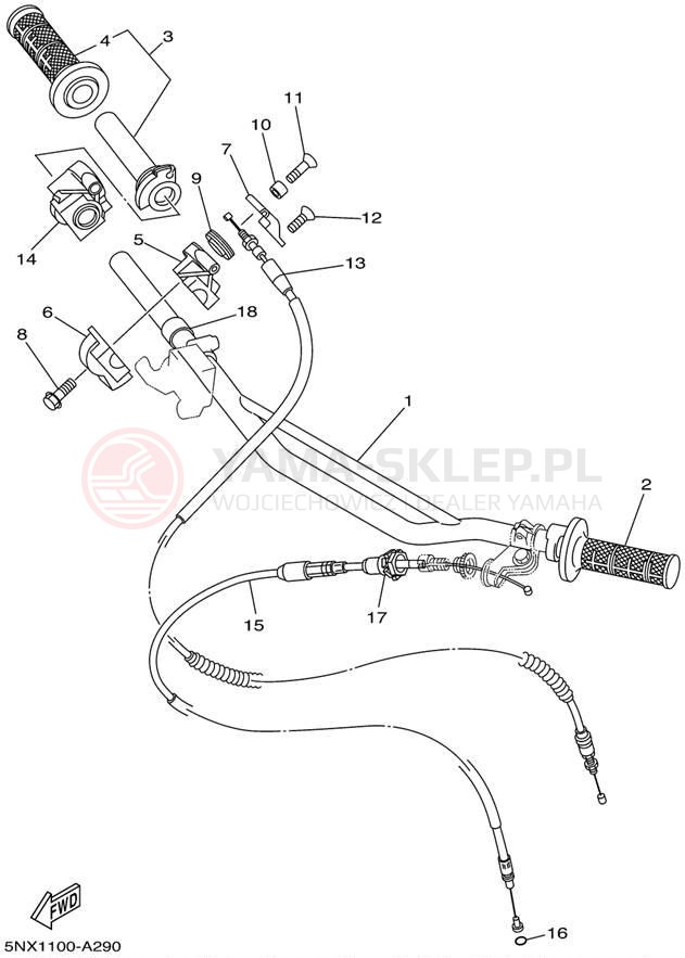 Schemat "Kierownica i osprzęt" do Yamaha YZ250 YZ250P