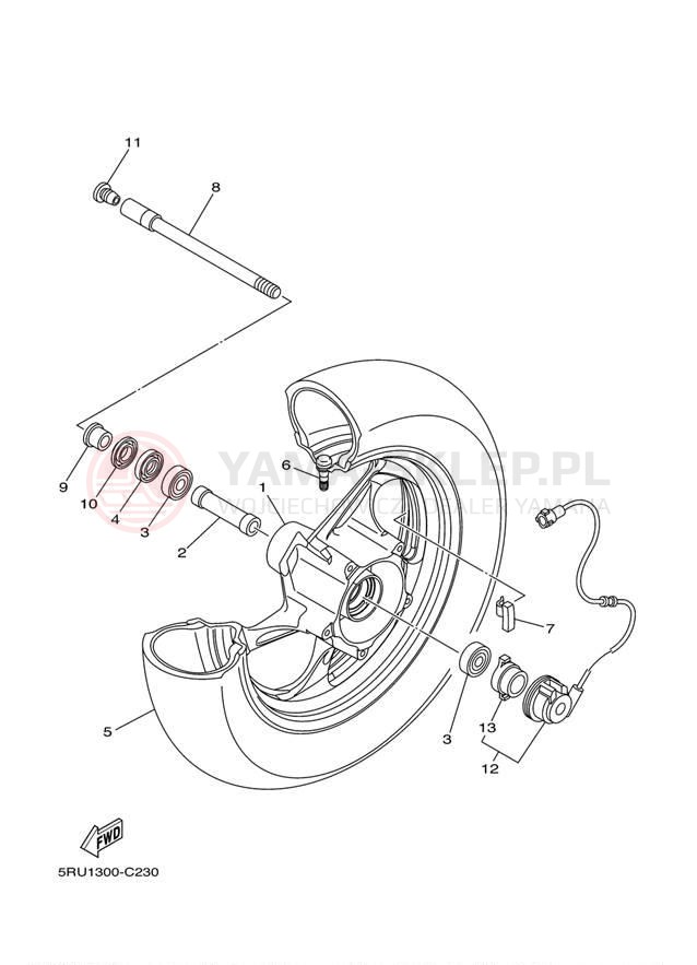 Schemat "Koło przód" do Yamaha MAJESTY YP400W