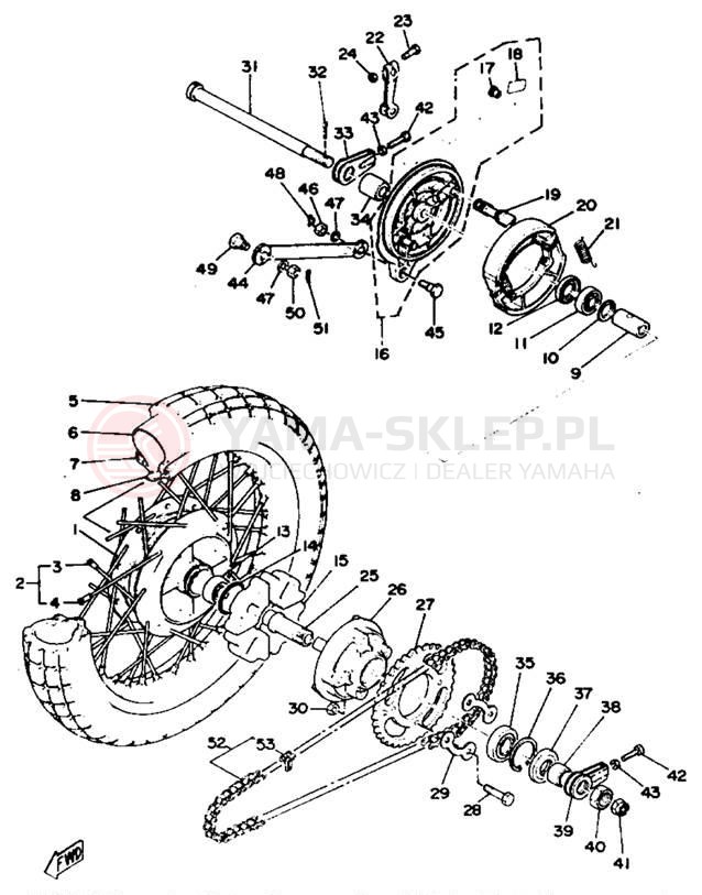 Schemat "Koło tył" do Yamaha RD125C
