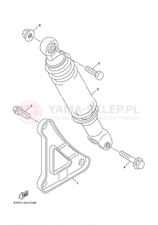 Schemat "wahacz, zawieszenie tył" do Yamaha VINO 125 YJ125W