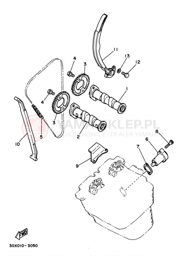 Schemat "Rozrząd - łańcuszek" do Yamaha XT350J/XT350JC