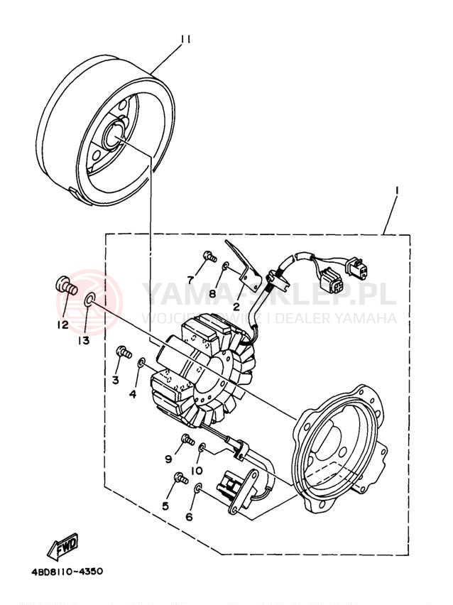Schemat "prądnica" do Yamaha TIMBERWOLF 4WD YFB250FWK