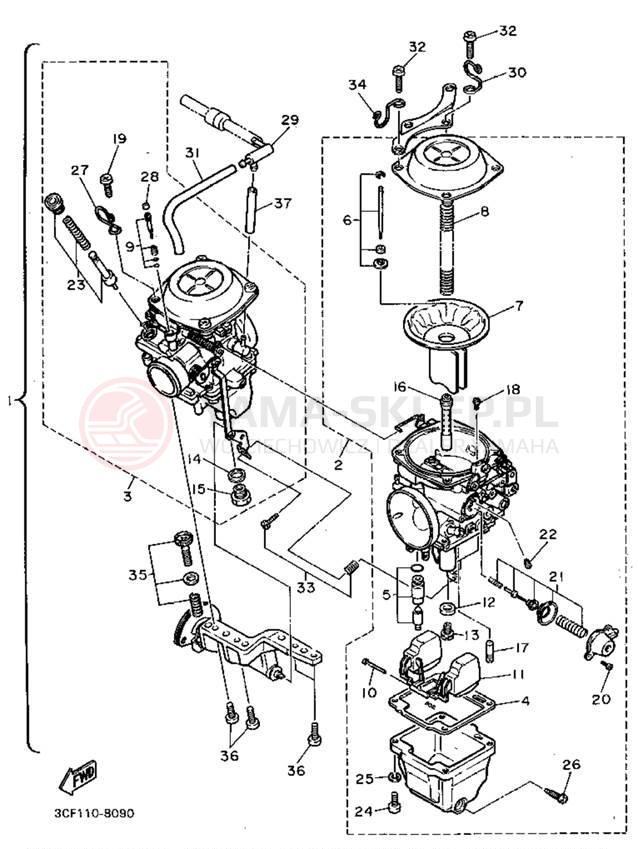 Schemat "Gaźnik" do Yamaha VIRAGO 750 XV750DC/XV750D