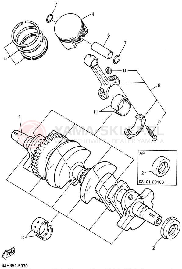 Schemat "Wał korbowy, tłok" do Yamaha YZF600R YZF600RPC/YZF600RP