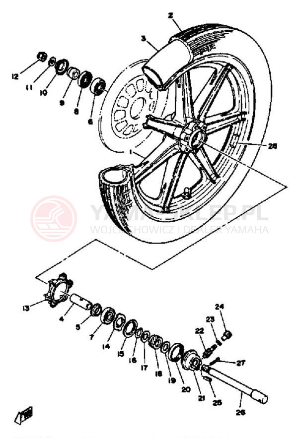 Schemat "Koło przód" do Yamaha XS650SG