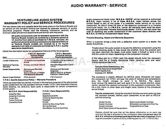 Schemat "Informacja na temat gwarancji" do Yamaha XVZ12TK