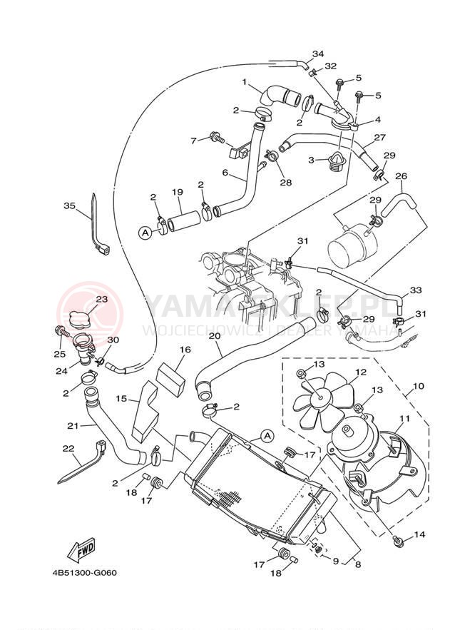Schemat "Układ chlodzenia" do Yamaha T MAX XP500YY