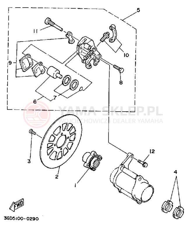 Schemat "Zacisk hamulcowy tylny" do Yamaha WARRIOR YFM350XB