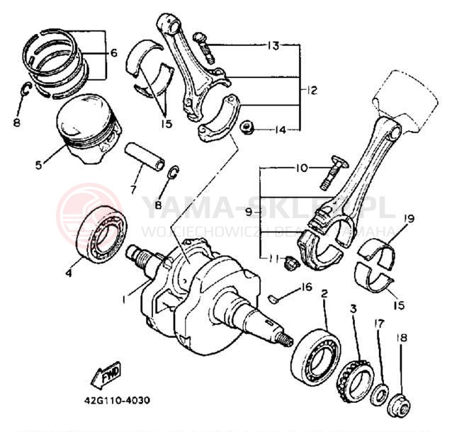Schemat "Wał korbowy, tłok" do Yamaha VIRAGO 1100 XV1100U/XV1100UC