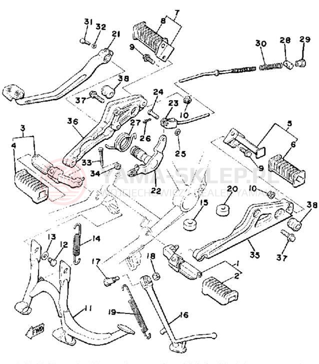Schemat "Stopka postojowa i podnóżki" do Yamaha XJ650 XJ650G