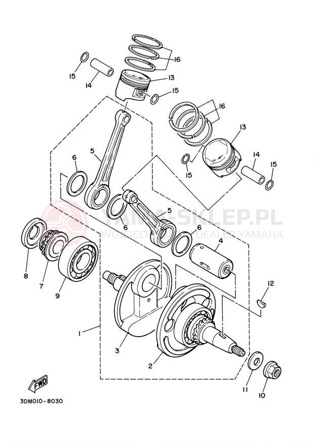 Schemat "Wał korbowy, tłok" do Yamaha VIRAGO 250 XV250W1/XV250W1C